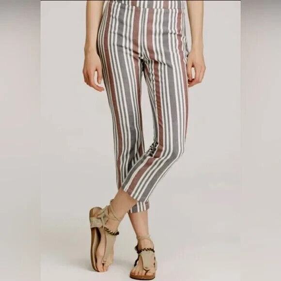FREE PEOPLE Striped Cropped Pants Mod Linen Blend Boho 4 - Picture 2 of 10